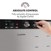 Klarstein Dörrautomat Edelstahl – 4.000-W-Dörrgerät, 48 Edelstahl-Einlegeböden, 30–90 °C, 24-Stunden-Timer, 6 Ventilatoren, 2 Trockenkammern, 50–55 dB, ideal für Obst, Gemüse, Fleisch, Kräuter, Silber