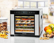 ROMMELSBACHER Dörrautomat DA 1000, XXL-Dörrfläche 1,6 m², inkl. 10 Edelstahl-Dörrtabletts, 2 Dörrgitter, 2 Dörrmatten, LED-Display, 24 Std. Zeitschaltuhr, Temperatur einstellbar (35 °C – 75 °C)