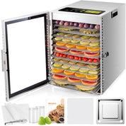 Kwasyo Dehydrator Stainless Steel, Double Fan 360° Efficient Dry, Dehydrator 12 Levels, 20-90°C Temperature Control, 24 Hour Timer, Overheating Protection, Recipe Book for Meat, Fruit, Vegetables,