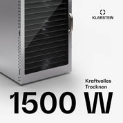 Klarstein Dörrgerät, Dörrautomat für Gemüse, Obst, Pilze & Fleisch, 1500W Edelstahl-Dörrautomat, Trockenautomat mit 16 Metallgitter, Dörrgerät mit 24H Timer & Touch-Display, Food Dehydrator