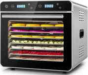Kwasyo Dörrautomat Edelstahl Trockenkapazität 3,8 kg Rindfleisch, 0,67 m² Trockenfläche, 8 Edelstahl-Dörrtabletts (28x30 cm), 35-85°C Dörrgerät für Hundeleckerlis, Kräuter, Fleisch, Obst, Joghurt
