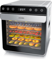 Arendo - Dörrautomat Edelstahl mit 8 Edelstahlgitter - 700 W - 35°-85°C - 8 Edelstahl Einlegetabletts mit insgesamt 6700 cm² - Dörrgerät Dehydrator Obsttrockner Dörrapparat - Obst Fleisch Pilze uvm