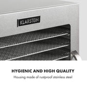 Klarstein Dörrgerät, Dörrautomat für Gemüse, Obst, Pilze & Fleisch, 1500W Edelstahl-Dörrautomat, Trockenautomat mit 16 Metallgitter, Dörrgerät mit 24H Timer & Touch-Display, Food Dehydrator