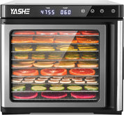 Edelstahl Dörrautomat, 1000W Dörrgerät für Obst und Gemüse mit LED-Anzeige, präziser Temperaturregelung (35-75°C), 48-Stunden-Timer, 9 Edelstahlschalen, 2 Maschensiebe, 1 Schale für Obstrollen